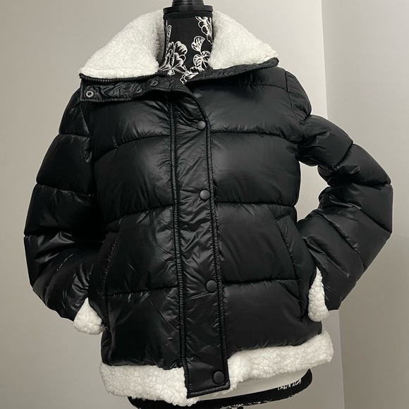 7 FOR ALL MANKIND PUFFER JACKET , BLACK AND WHITE FAUX FUR TRIM EXTRA WARM - Picture 10 of 16